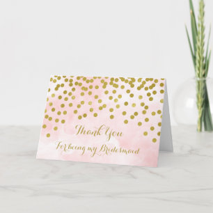 Pink Watercolor Gold Confetti Danke, Bridesmaid Dankeskarte