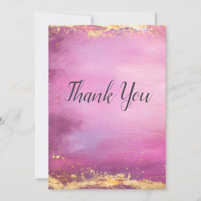 Pink Watercolor & Gold Foil Trim Danke Karte (Vorderseite)
