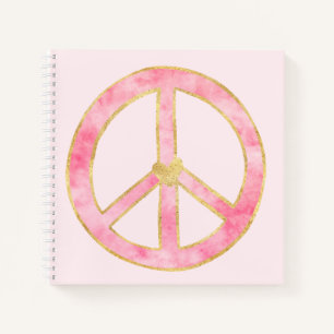 Pink Watercolor Gold Friedenszeichen Herz Notizbuch