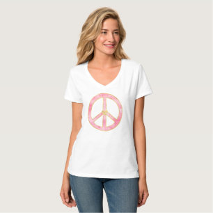 Pink Watercolor Gold Friedenszeichen Herz T-Shirt