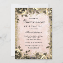 Pink Watercolor Gold Glitzer Blumenkohl Einladung