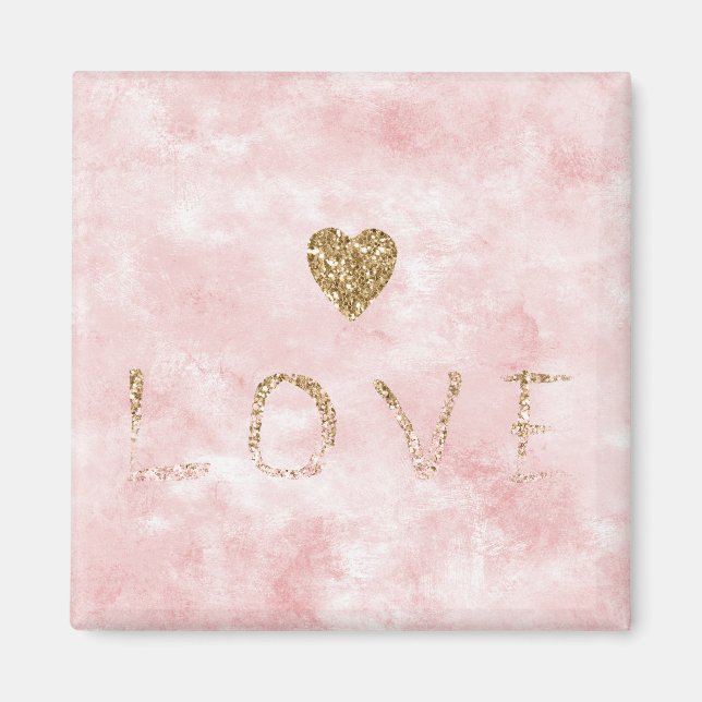 Pink Watercolor Gold Glitzer Liebe Herz Magnet (Vorne)