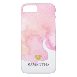 Pink Watercolor Gold Herzstück Personalisiert Case-Mate iPhone Hülle