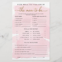 Pink Watercolor Gold Know The Mama to be Game