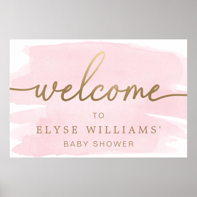 Pink Watercolor Gold Willkommenszeichen Poster (Vorne)