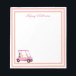 Pink Watercolor Golf Cart Name Notizblock<br><div class="desc">Ein charmanter, einzigartiger Golfwagen - rosa Aquarellfarbe - geschmackvoll fertig gemacht - bereit, den Platz zu betreiben - das Notizblock. Das ist ein tolles Geschenk für alle Golfliebhaber - Spaß / attraktiv / einzigartig. Personalisieren Sie es mit Ihrem Namen. Wenn Sie Fragen zum Design oder eine spezielle Anfrage haben, senden...</div>