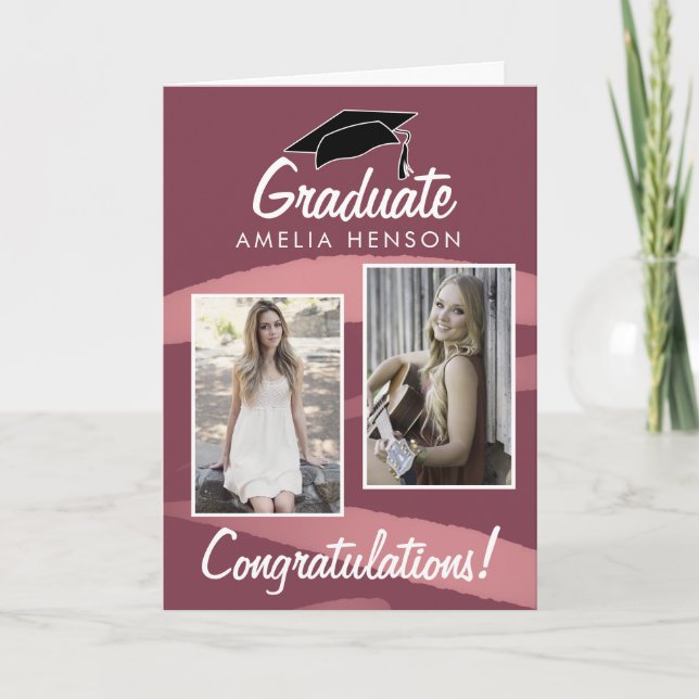 Pink Watercolor Graduate Herzlichen Glückwunsch 2  Karte (Vorderseite)