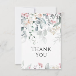 Pink Watercolor Grüne Hochzeit Dankeskarte