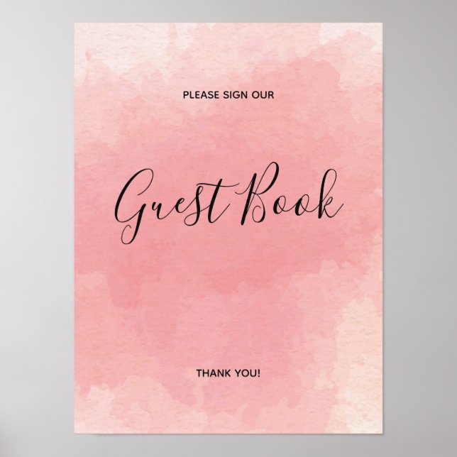 Pink Watercolor Guest Book Sign Poster (Vorne)