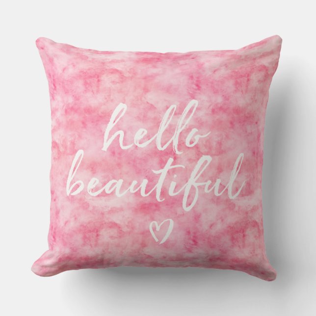 Pink Watercolor Hallo Schönes Herz Kissen (Vorderseite)