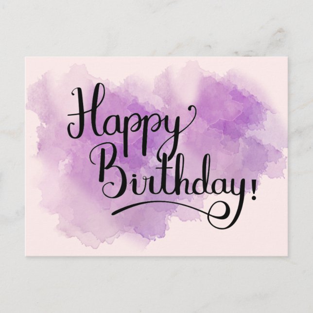 Pink Watercolor Happy Birthday Post Card Postkarte (Vorderseite)