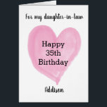 Pink Watercolor Heart 35. Birthday<br><div class="desc">A personalized watercolor pink heart 35th birthday card for daughter-in-law, daughter, sister usw. The front of this modern 35th birthday card for her can be personalize with the birthday recipient's name. The inside birthday message can be edited. This would make a einzige personalized card keepsake for her thirty fifth birthday....</div>