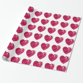 Pink Watercolor Heart & Gold Butterfly Valentine Geschenkpapier