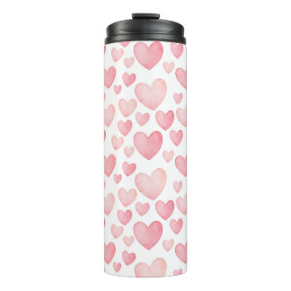 Pink Watercolor Hearts Pattern Thermosbecher