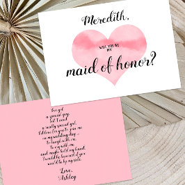 Pink Watercolor Herz ist mein Trauzeugin Gedicht Einladung
