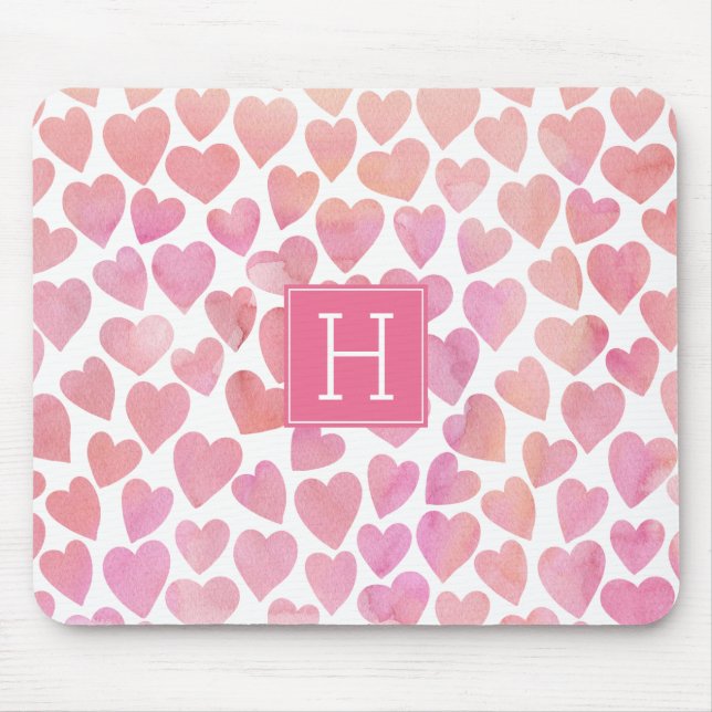 Pink Watercolor Herzmuster Mousepad (Vorne)