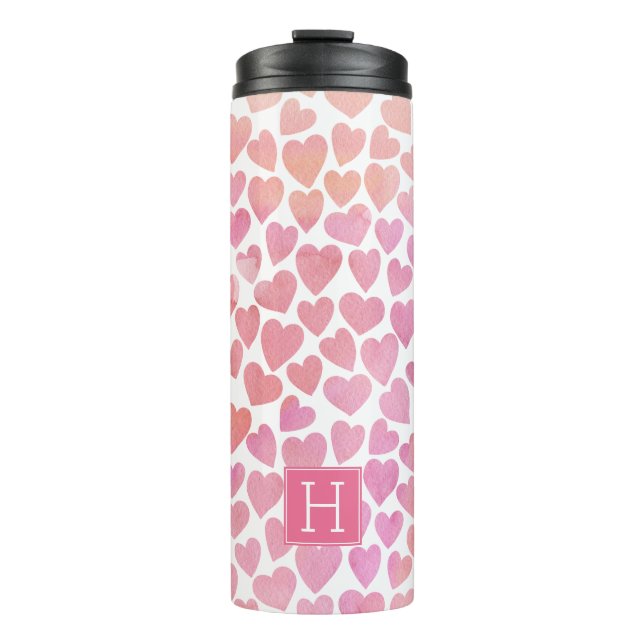 Pink Watercolor Herzmuster Thermosbecher (Vorderseite)