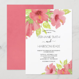 Pink Watercolor Hibiskus Blumenzehen Einladung