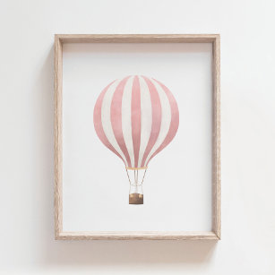 Pink Watercolor Hot Air Ballon Kinderzimmer Poster