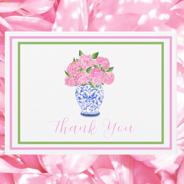 Pink Watercolor Hydrangea Script Border Vielen Dan Mitteilungskarte (Von Creator hochgeladen)