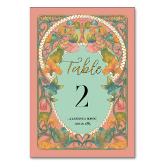 Pink Watercolor Jugendstil Hochzeit Tischnummer