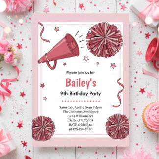 Pink Watercolor Kids Cheer Birthday Party Einladung