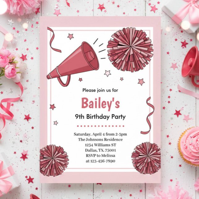 Pink Watercolor Kids Cheer Birthday Party Einladung (Von Creator hochgeladen)