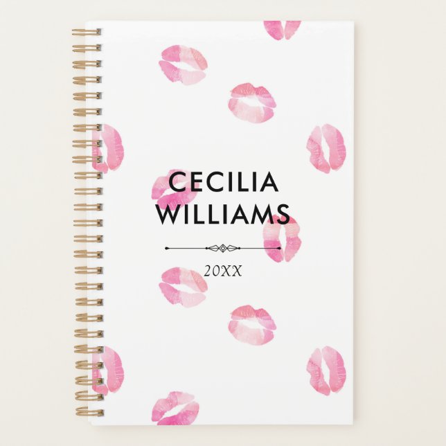 Pink Watercolor Kisses - Name Planer (Vorderseite)