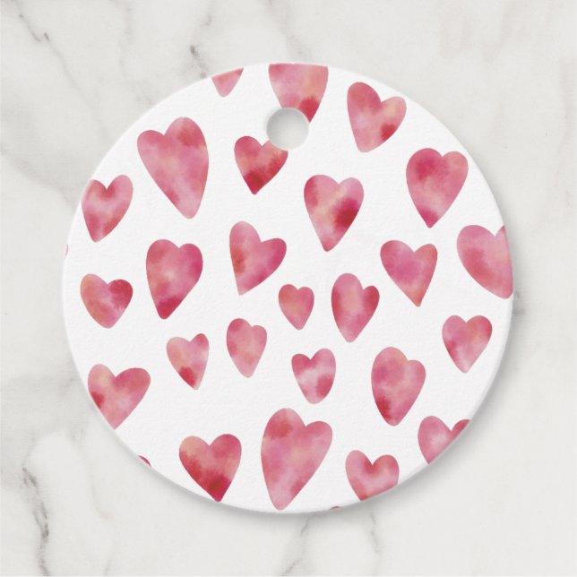 Pink Watercolor Liebe Herzmuster Geschenkanhänger (Vorderseite)