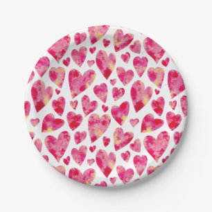 Pink Watercolor Liebe Herzmuster Pappteller