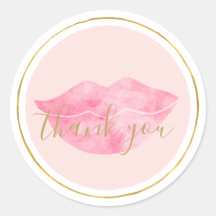Pink Watercolor Lips Danke Runder Aufkleber