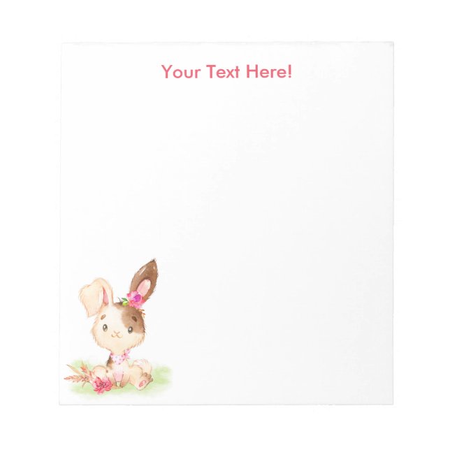 Pink Watercolor Little Bunny Notizblock (Vorderseite)