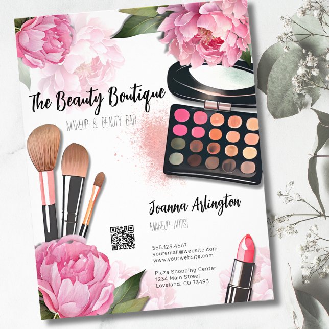 Pink Watercolor Makeup Artist Flyer (Pink Floral Watercolor Makeup Artist Flyer)