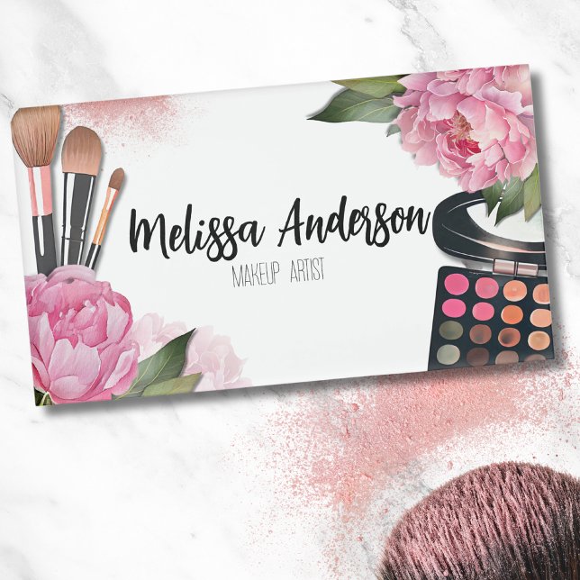 Pink Watercolor Makeup Artist Namenschild (Colorful Elegant Watercolor Floral Makeup Artist Name Tag)