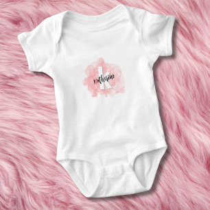 Pink Watercolor Monogram Baby Girl Strampler