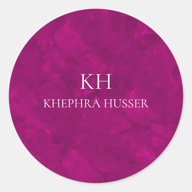Pink Watercolor Monogram Runder Aufkleber (Vorderseite)