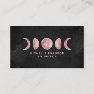 Pink Watercolor Moon Phasing Energy Healer Visitenkarte