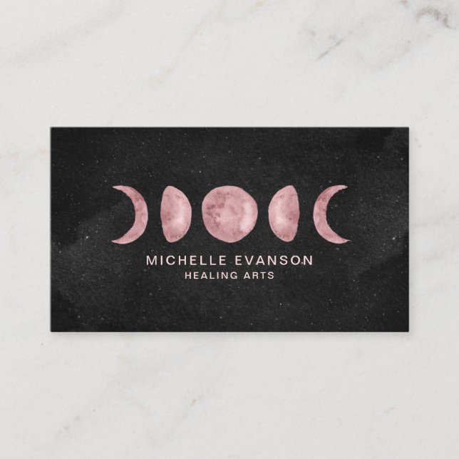 Pink Watercolor Moon Phasing Energy Healer Visitenkarte (Vorderseite)