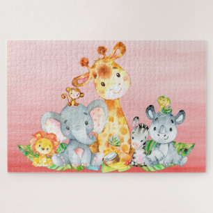 Pink Watercolor Niedlich Safari Jungle Tiere
