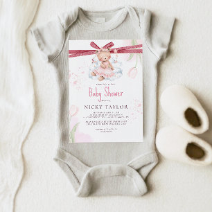 Pink Watercolor Niedlich Teddy Bear Babydusche Einladung