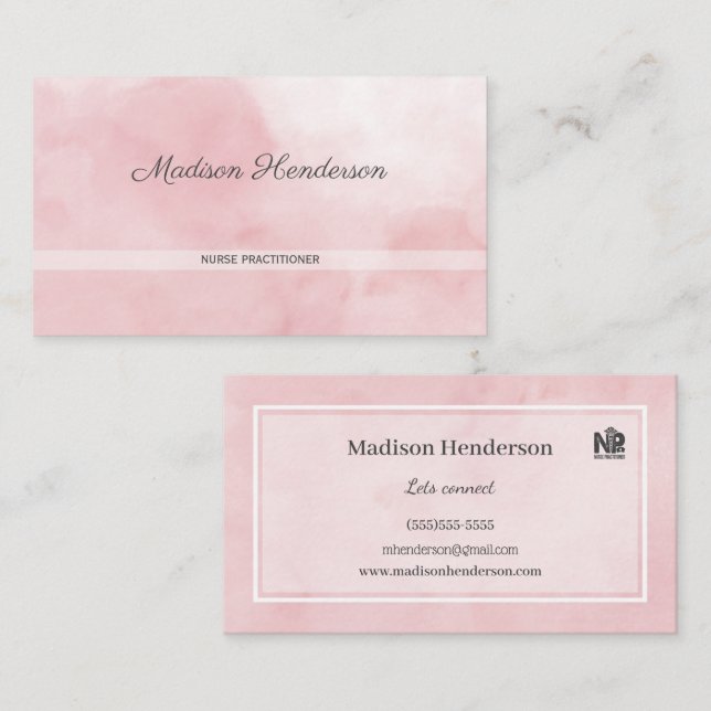 Pink Watercolor Nurse Practitioner Visitenkarten Visitenkarte (Vorne/Hinten)
