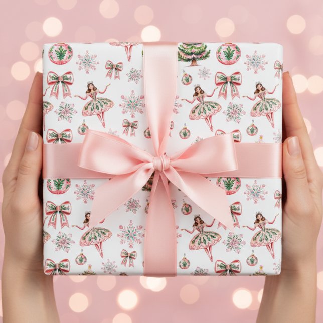 Pink Watercolor Nutcracker Ballet Weihnachten Geschenkpapier Set (Von Creator hochgeladen)