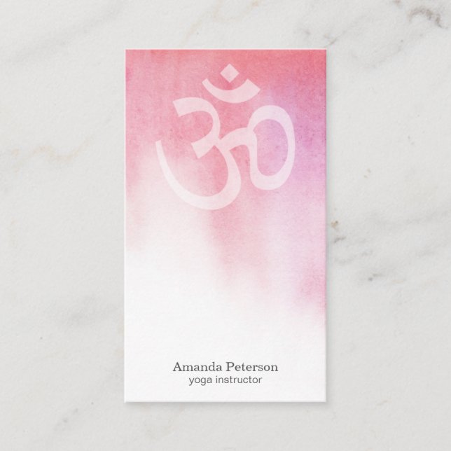 Pink Watercolor Om Yoga Instructor Visitenkarte (Vorderseite)