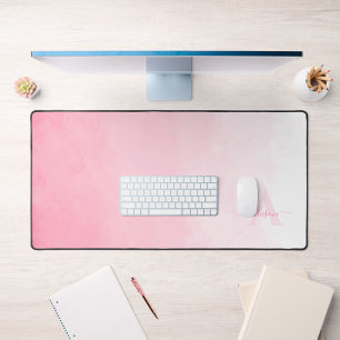 Pink Watercolor Ombre Feminine Monogram Schreibtischunterlage