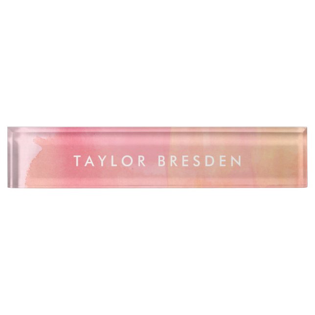 Pink Watercolor Ombre Name Namensplakette (Vorderseite)