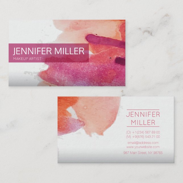 Pink Watercolor Paint Spritzer Abstrakt Visitenkarte (Vorne/Hinten)