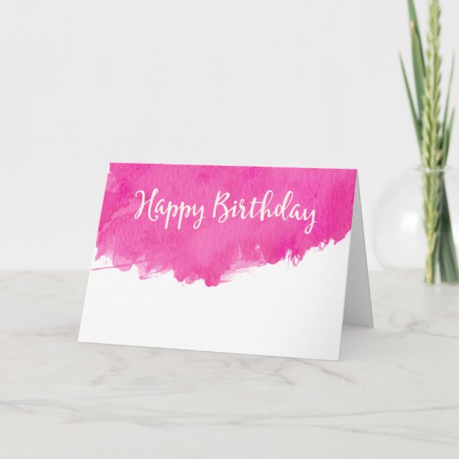 Pink Watercolor Paint Spritzer Happy Birthday Karte (Vorderseite)