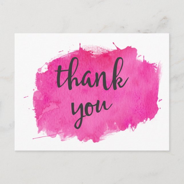Pink Watercolor Paint Spritzer Vielen Dank Postkarte (Vorderseite)