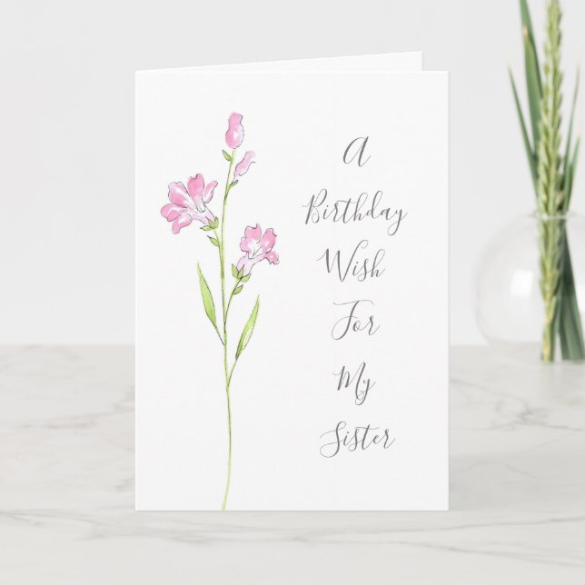Pink Watercolor Penstemon Karte (Vorderseite)