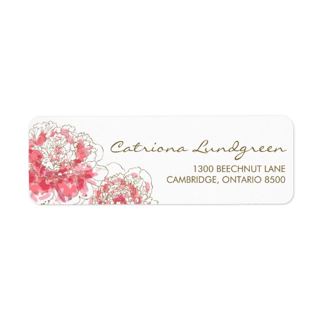 Pink Watercolor Peonies Chic Rücksendeadressen-Auf (Vorne)